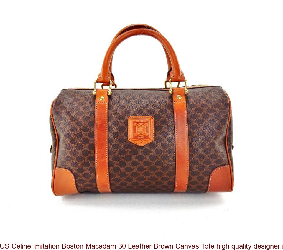US Céline Imitation Boston Macadam 30 Leather Brown Canvas Tote high quality designer replica ...